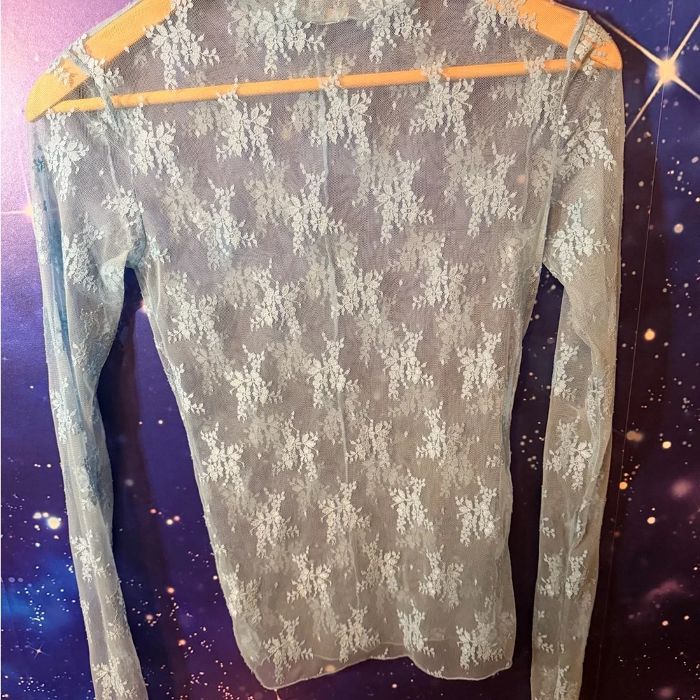 Free People Sheer Blue Lace Women layering top - Picture 2 of 3